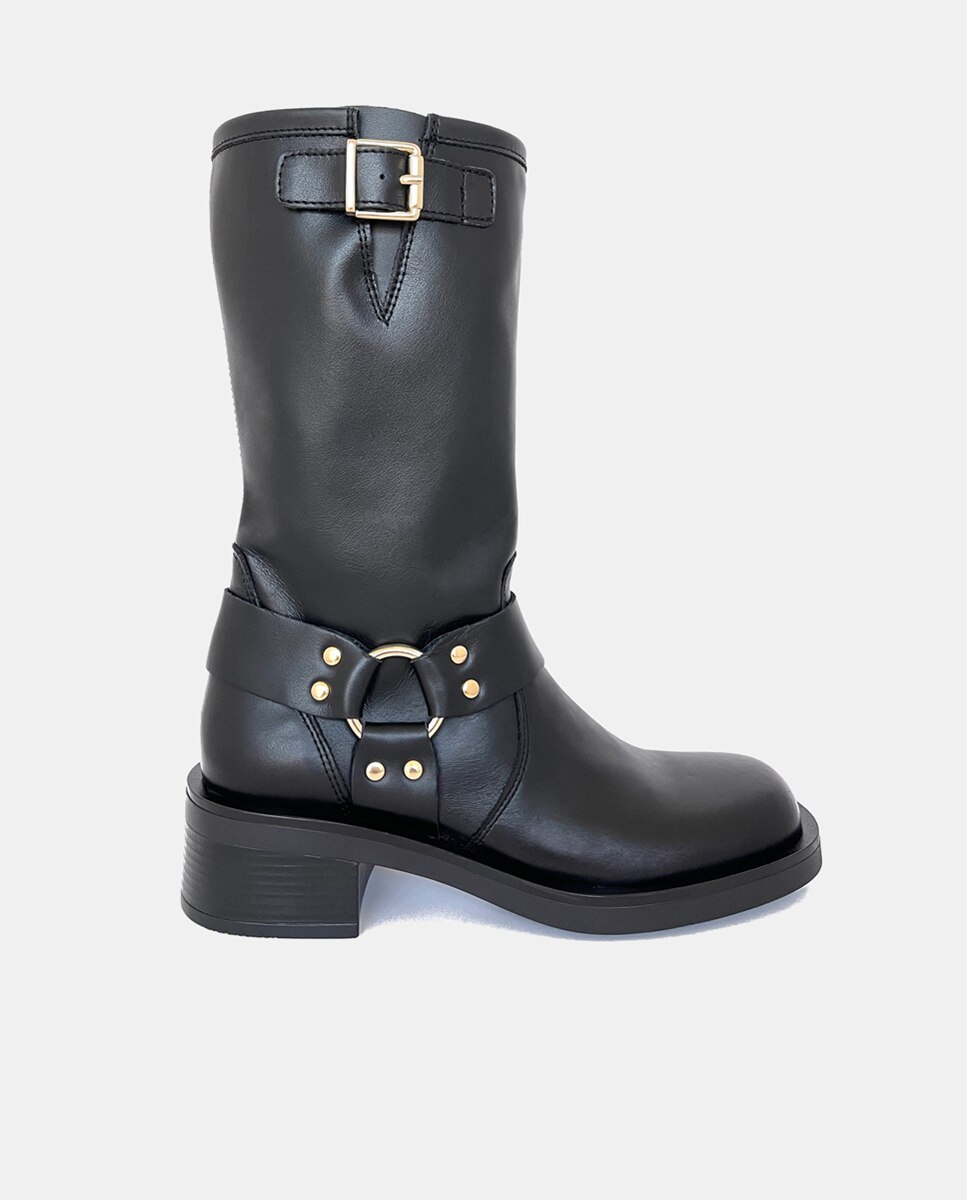 Imagen 0 de Botines de mujer tipo biker en piel con estribo