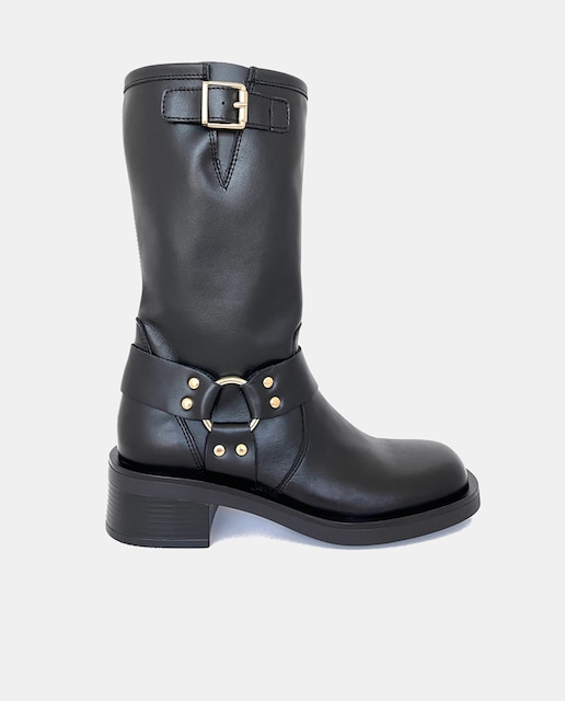 Imagen 0 de Botines de mujer tipo biker en piel con estribo