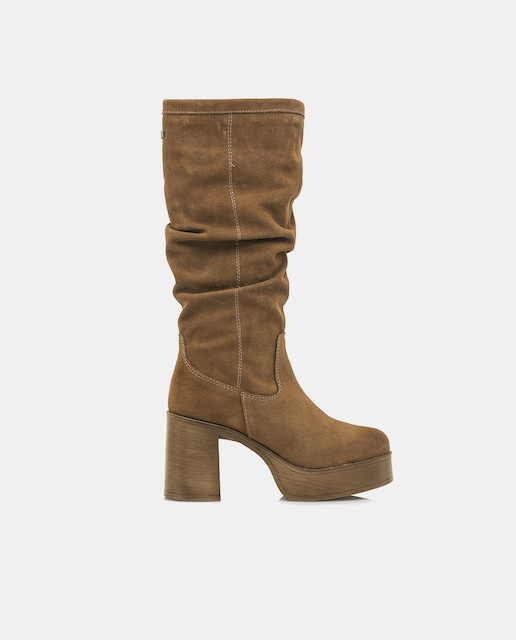 Imagen 0 de Botas de mujer en piel con caña alta plataforma y tacón bloque