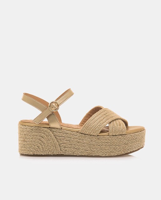 Imagen 0 de Sandalias de mujer en textil con plataforma y tiras cruzadas
