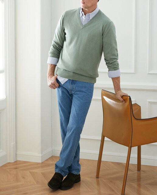 Imagen 0 de Jersey de hombre de cuello pico liso algodón merino