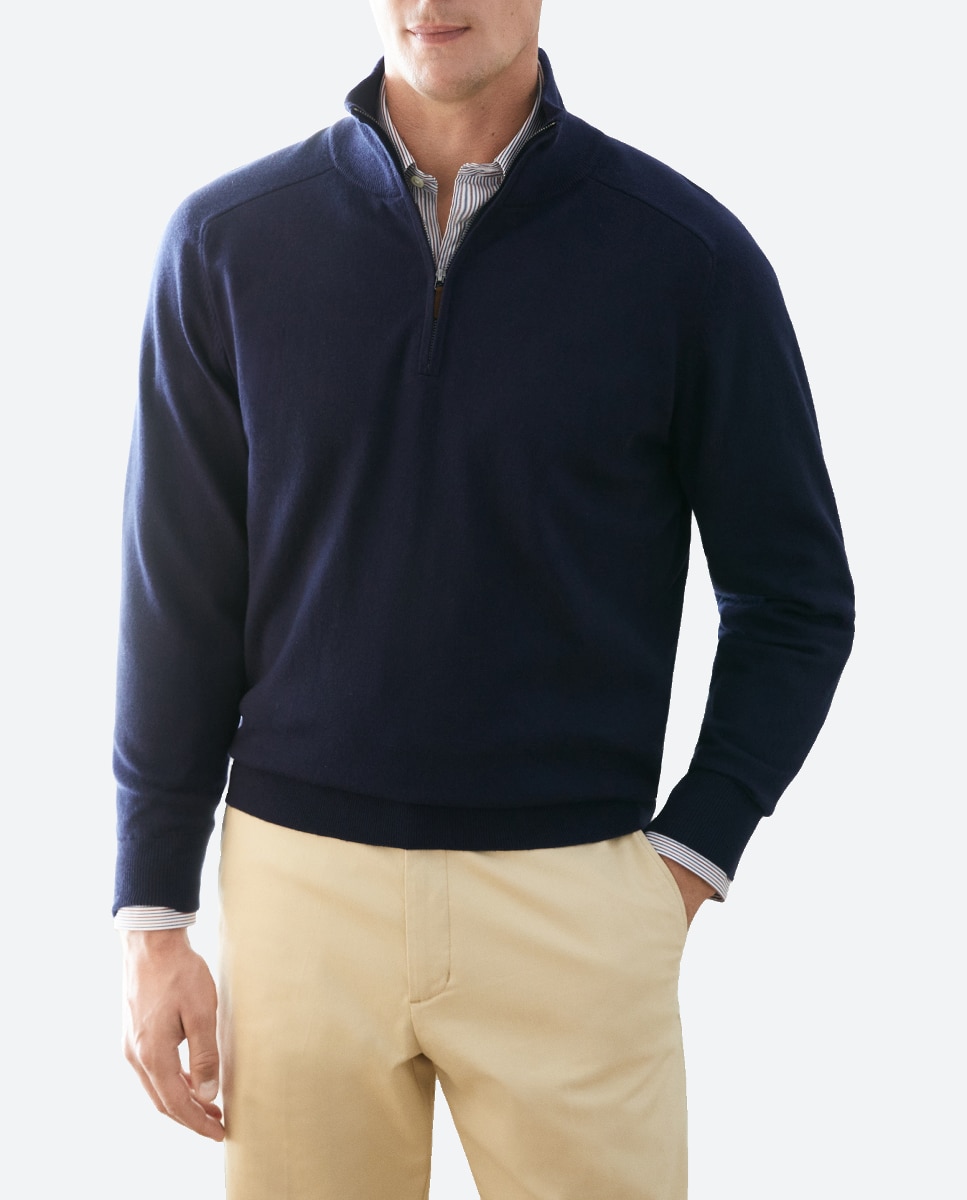 Imagen 0 de Jersey de hombre de cuello semicisne con cremallera algodón merino