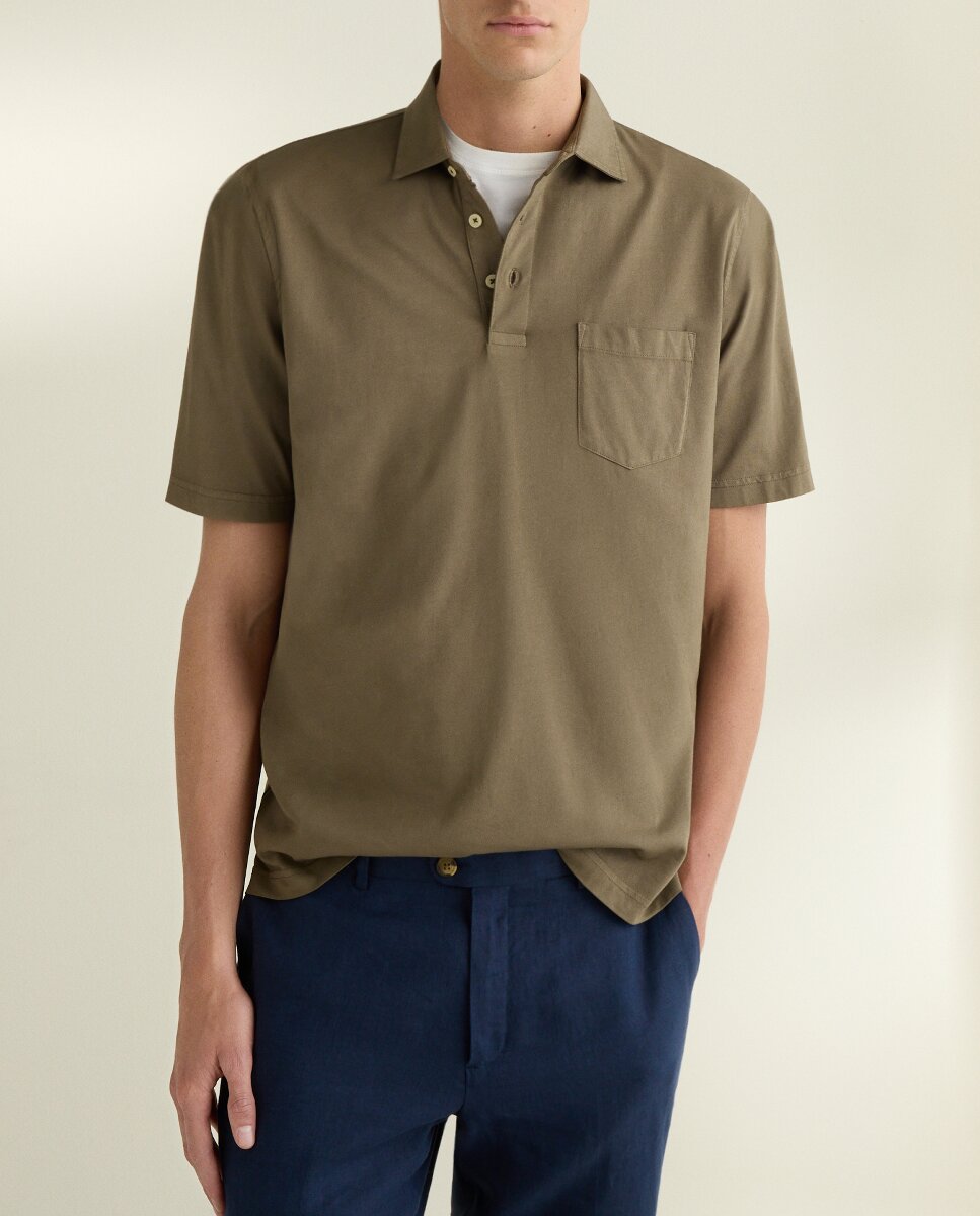 Imagen 0 de Polo de hombre manga corta jersey liso bolsillo garment dye