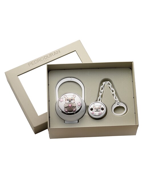 Imagen 0 de Pack regalo portachupetes+pinza Pedro Durán rosa