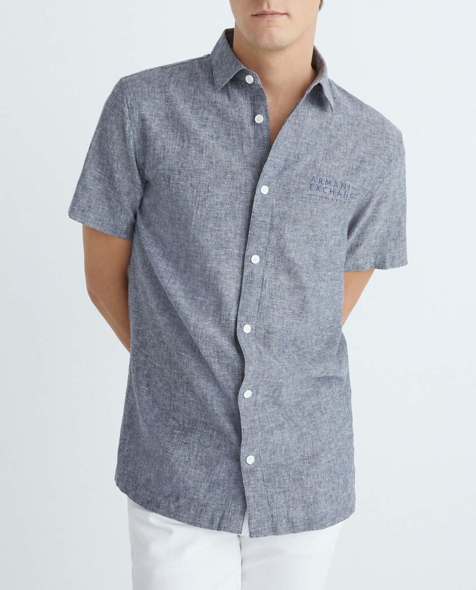 Imagen 0 de Camisa de hombre de manga corta de lino con logo estampado