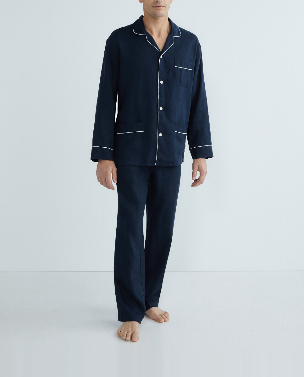 Imagen 0 de Pijama lino de hombre manga larga y pantalón largo