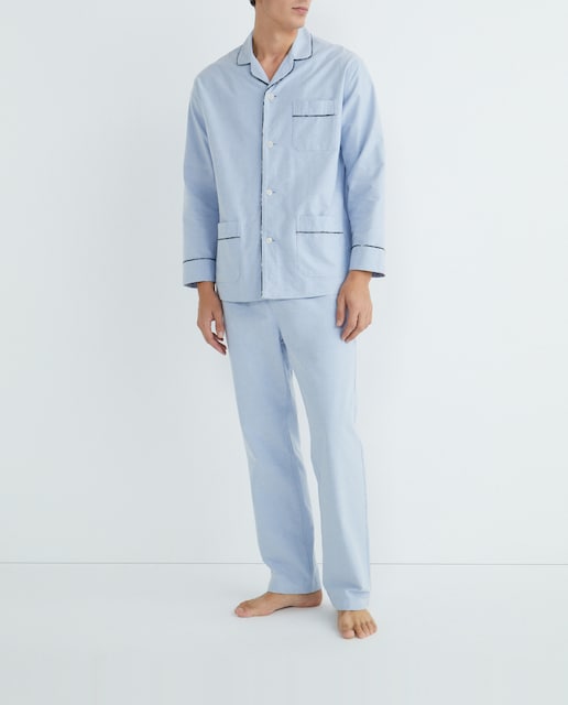 Imagen 0 de Pijama liso de franela con vivos a contraste de hombre