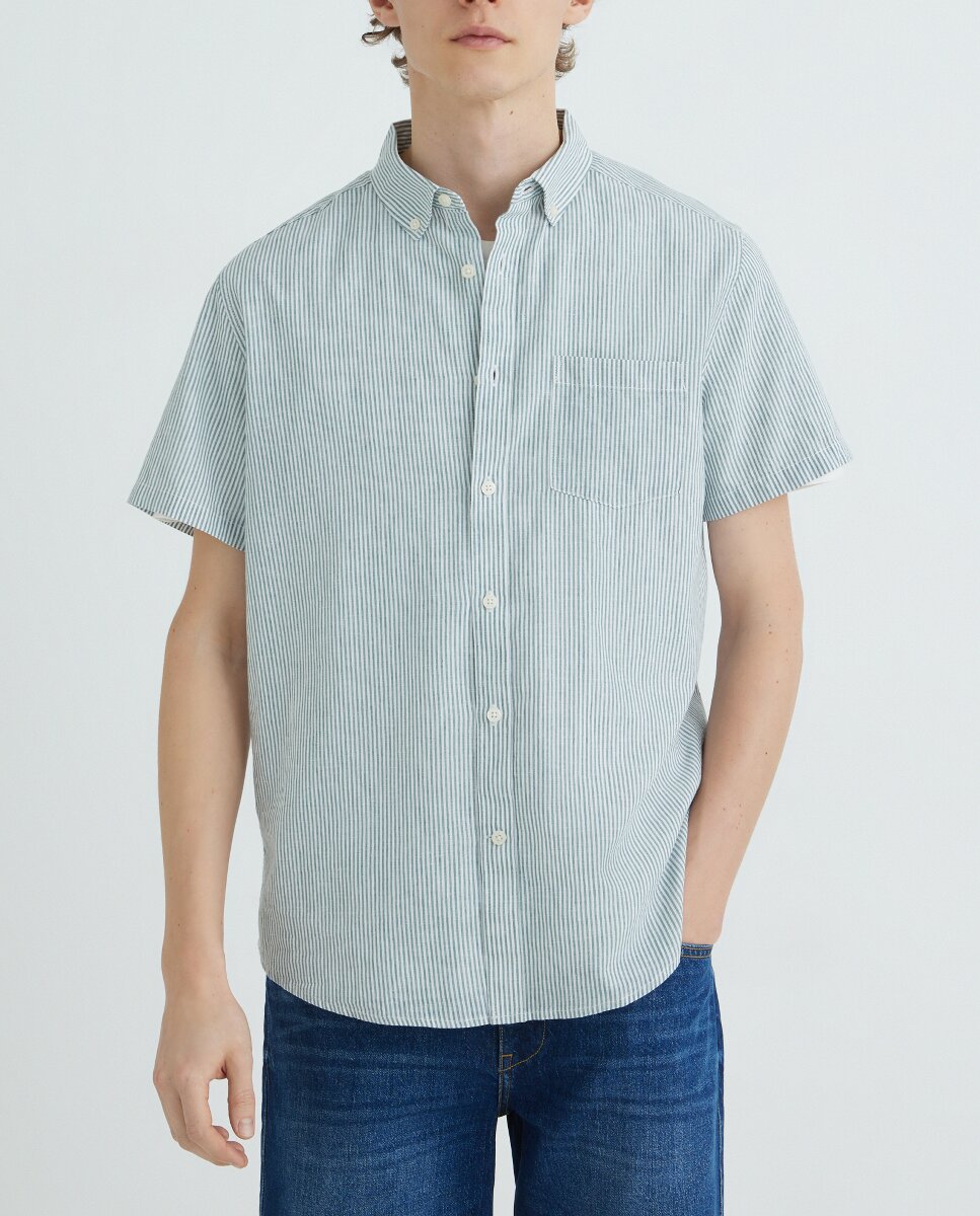 Imagen 0 de Camisa manga corta hombre algodón lino rayas