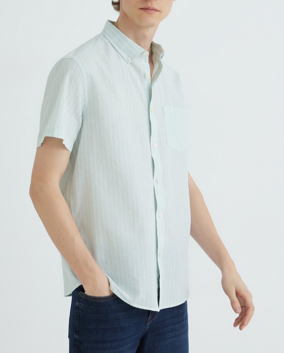 Imagen 0 de Camisa manga corta hombre algodón lino rayas