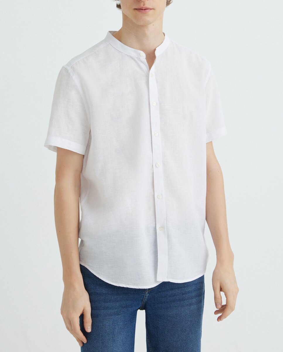Imagen 0 de Camisa manga corta hombre cuello mao algodón lino