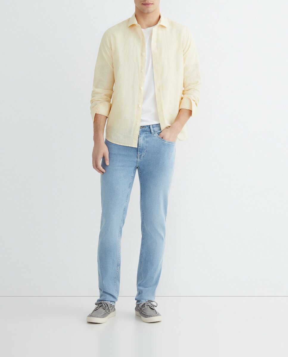 Imagen 0 de Camisa de hombre de lino y algodón rayas slim fit