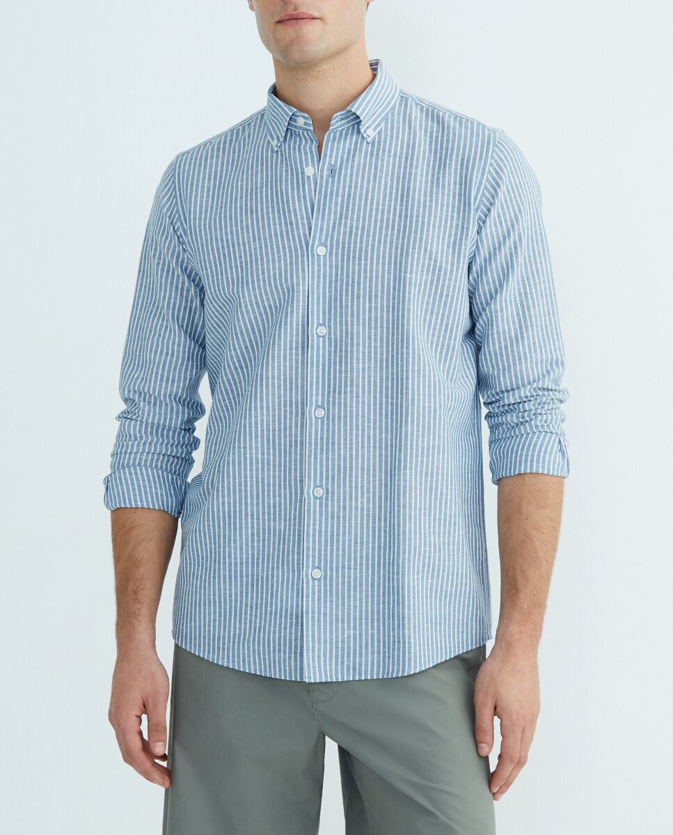 Imagen 0 de Camisa de hombre de lino y algodón rayas