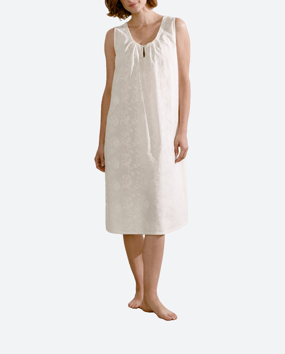 Imagen 0 de Camisón flores bordadas en punto de cruz sin mangas de mujer