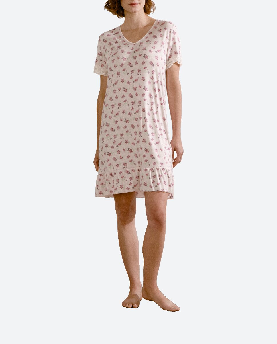 Imagen 0 de Camisón estampado cuello pico volante bajo