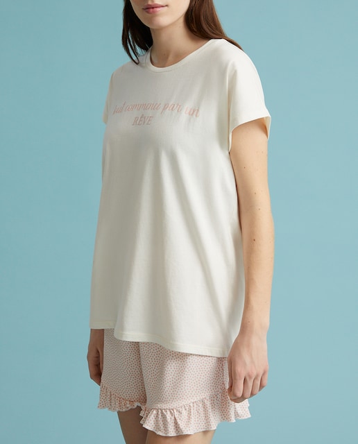 Imagen 0 de Camiseta de mujer Rib escote pico letras bordadas