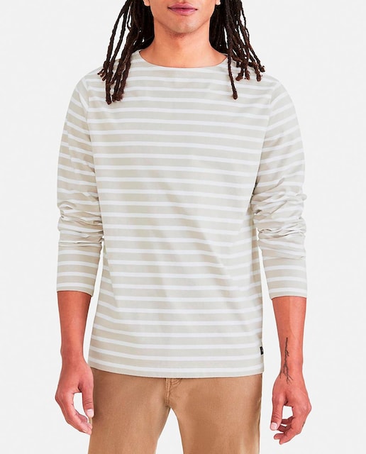 Imagen 0 de Camiseta de manga larga con cuello tipo barco, con rayas