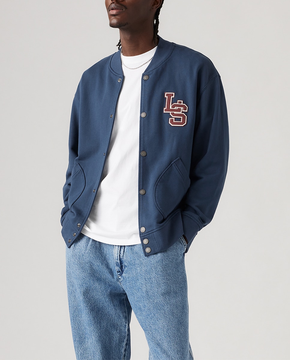 Imagen 0 de Cazadora tipo bomber de hombre azul con logo fit regular