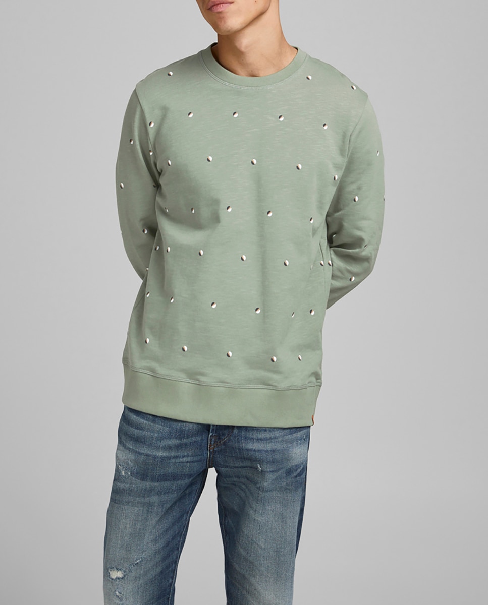 Imagen 0 de Sudadera de hombre en algodón BCI verde con cuello redondo