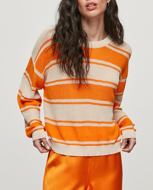 Imagen 0 de Jersey de cuello redondo a rayas mujer