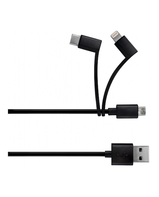Imagen 0 de Cable USB-A 3 en 1 Micro-USB / Lightning MFI / USB-C - 1 m