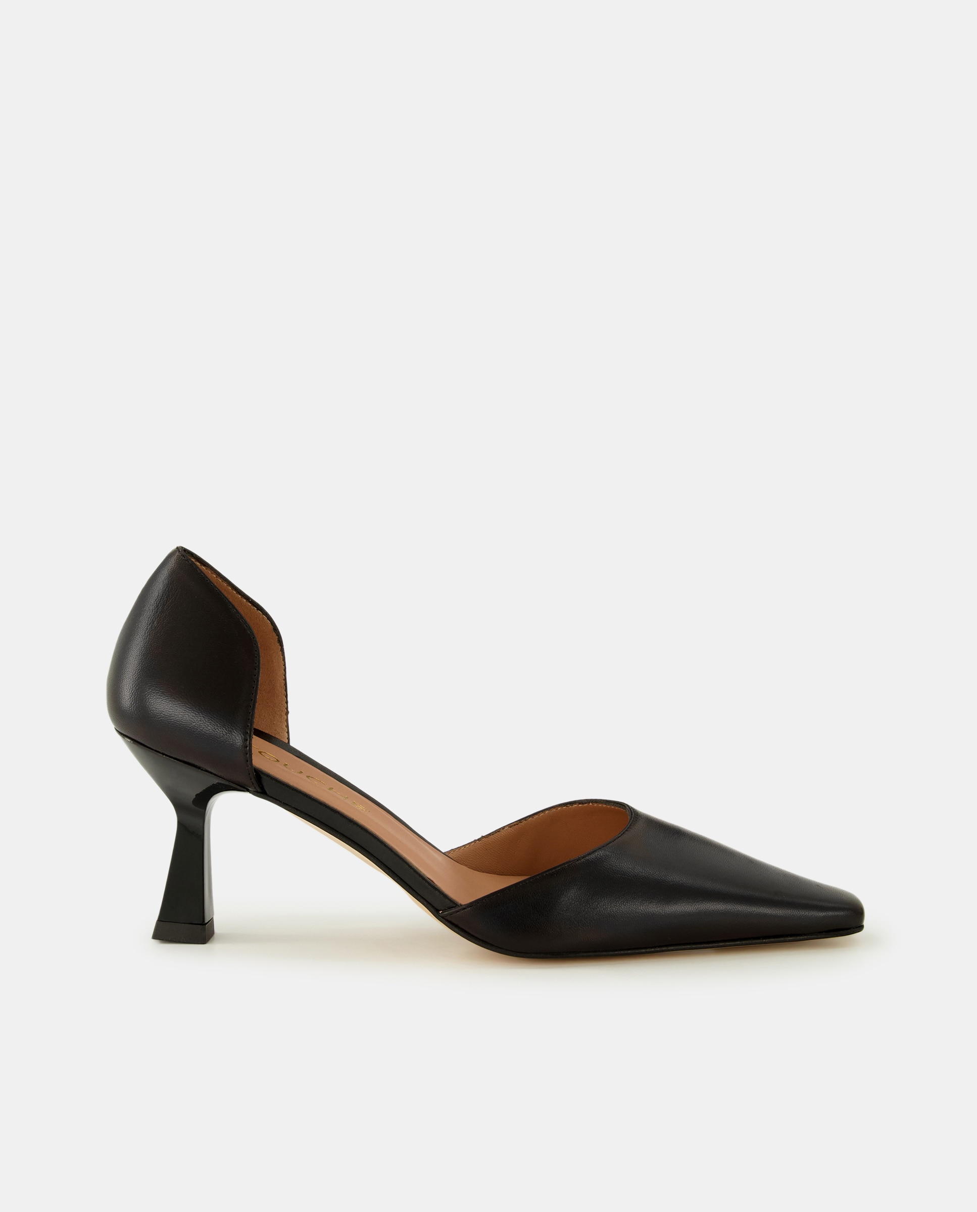 Imagen 0 de Zapatos de salón de mujer en piel con puntera cuadrada laterales abiertos y tacón embudo