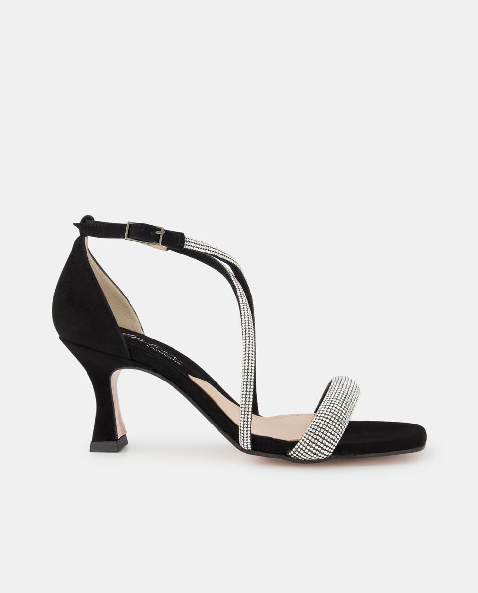 Imagen 0 de Sandalias de tacón de mujer en piel con tiras strass y tacón embudo - Línea Atelier