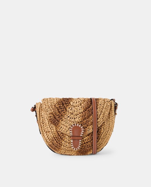 Imagen 0 de Bandolera de rafia efecto tie dye con piezas de piel