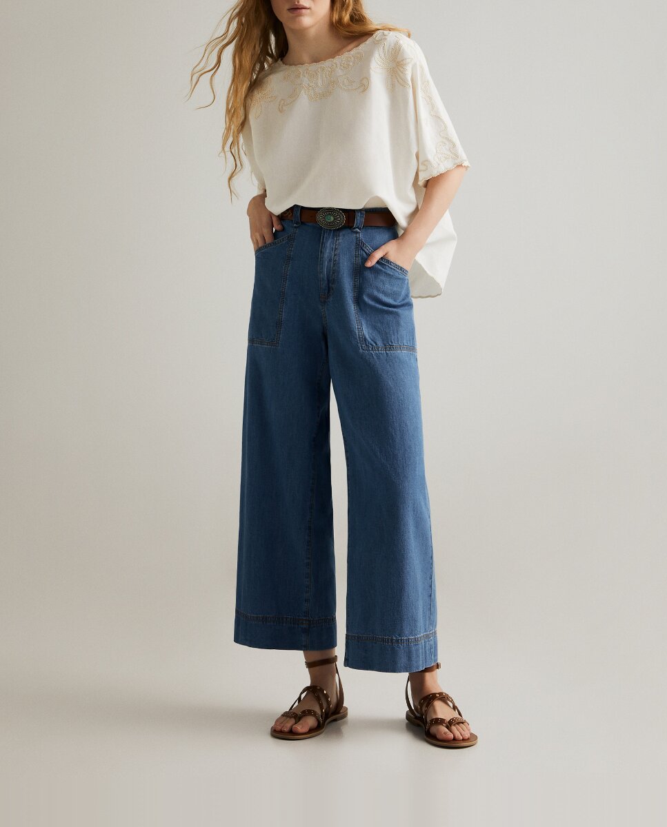 Imagen 0 de Cropped vaquero pespuntes de mujer
