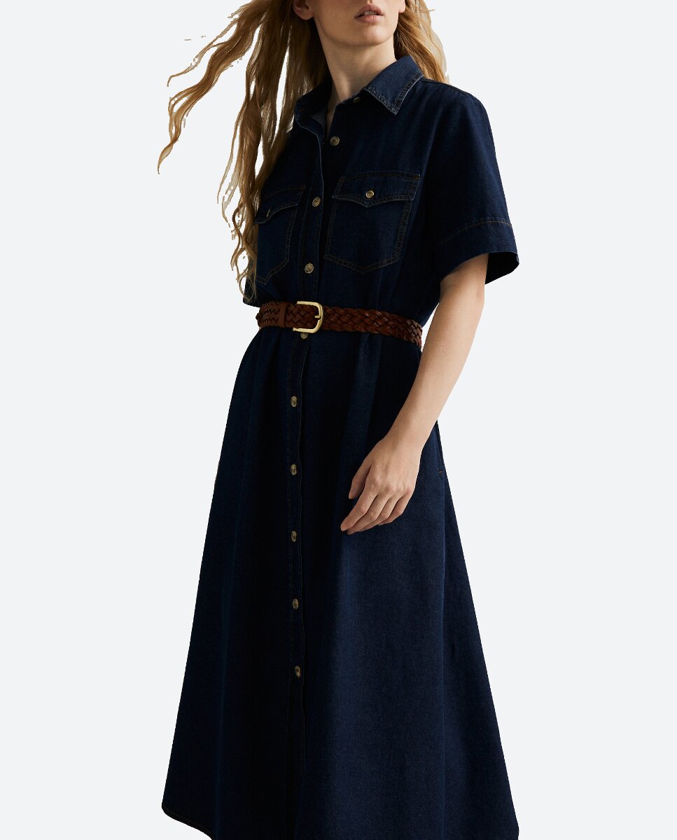 Imagen 0 de Vestido midi vaquero manga corta