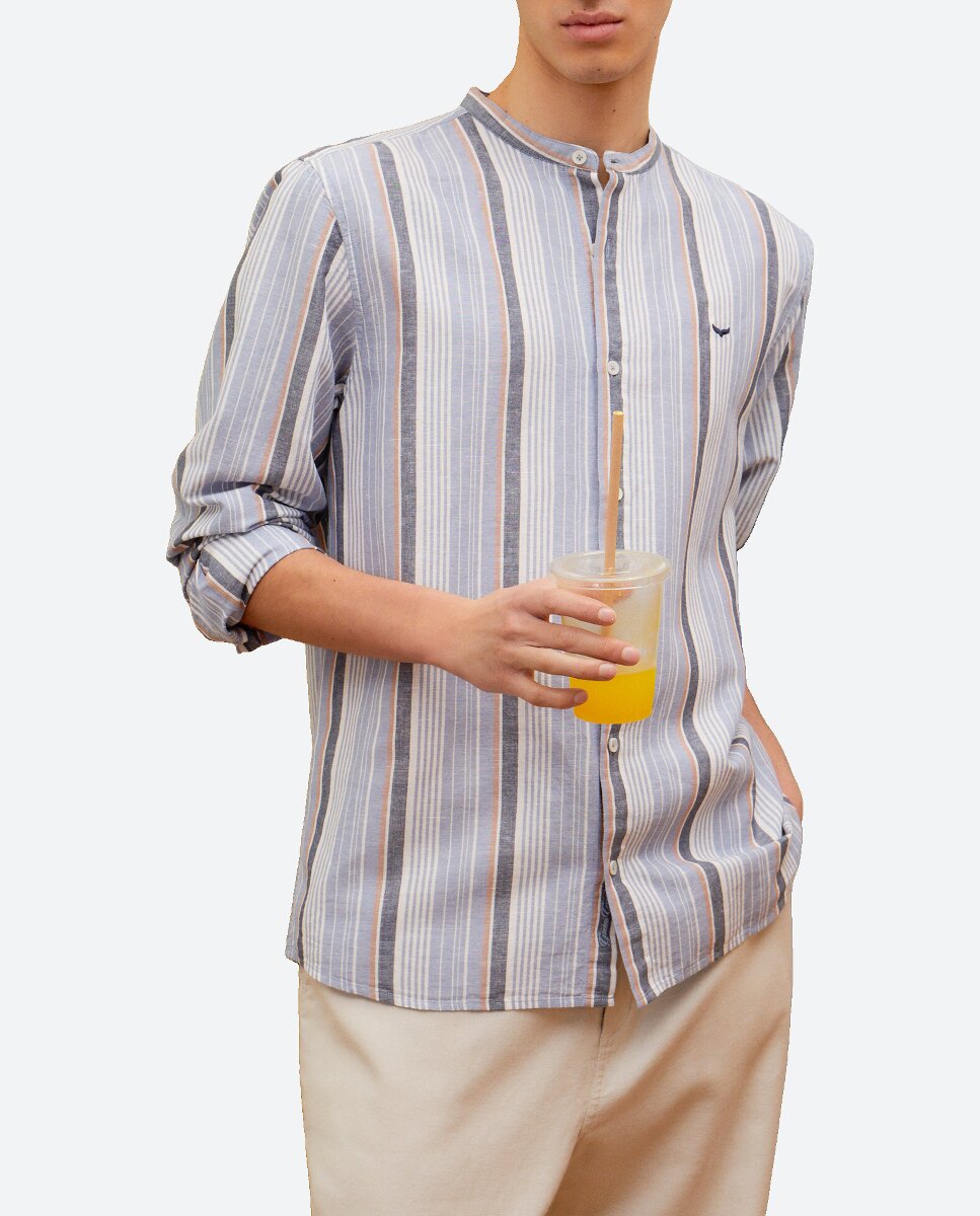 Imagen 0 de Camisa de rayas lino de hombre