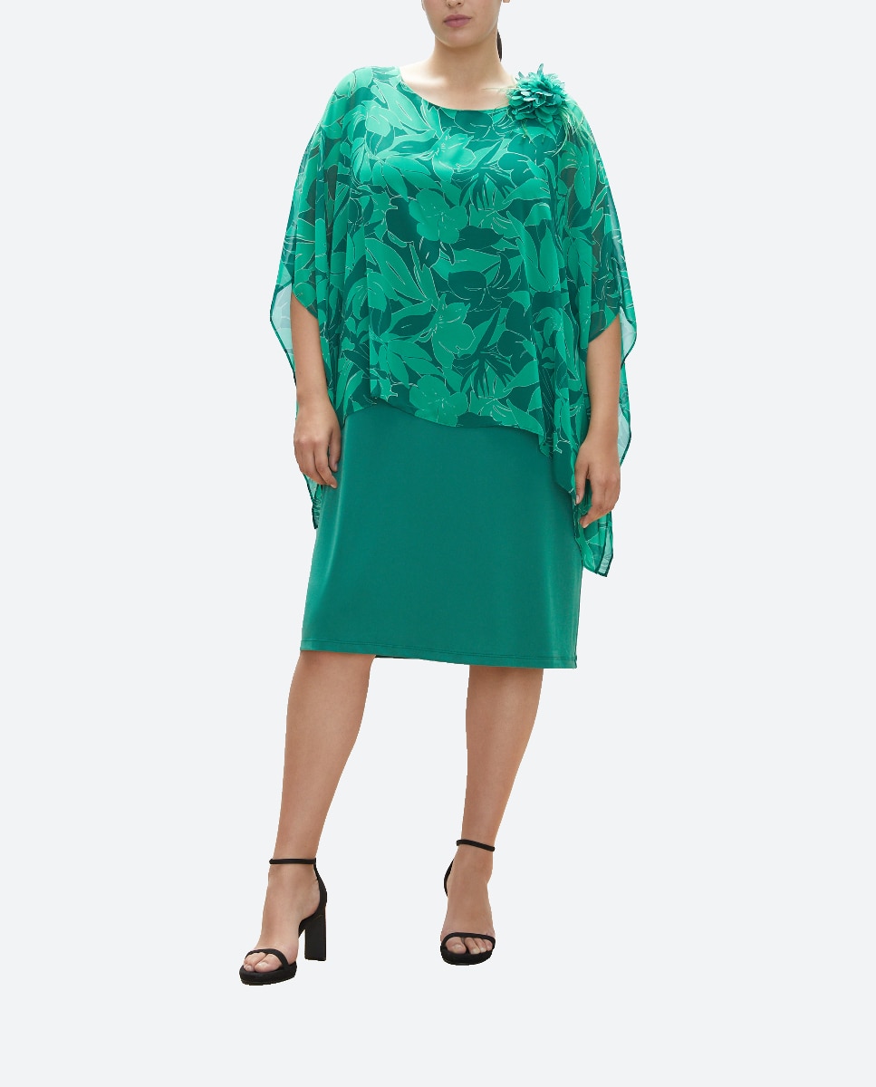 Imagen 0 de Vestido de fiesta capa estampado con detalle flor