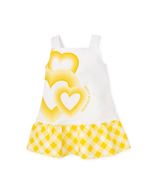 Imagen 0 de Vestido de punto con volante con estampado "Vichy" en el bajo y corazones frontales