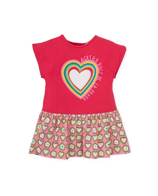 Imagen 0 de Vestido de manga corta con falda de estampado de iconos y camiseta con estampado frontal de corazón