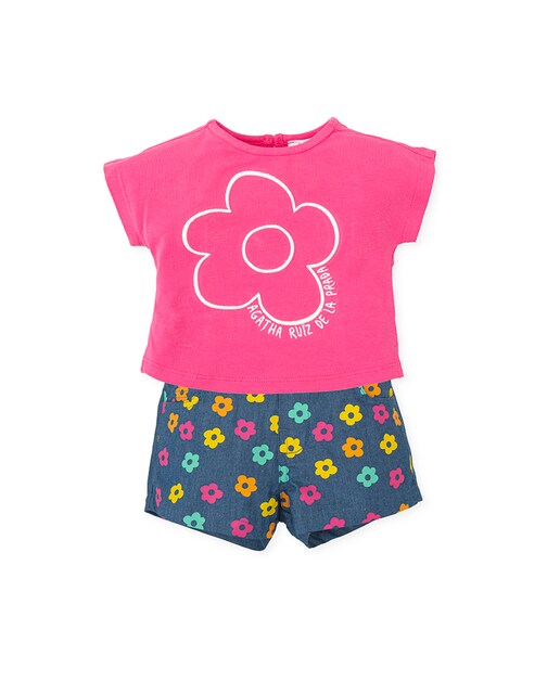 Imagen 0 de Conjunto de camiseta con estampado de flor y pantalón estampado con flores multicolores