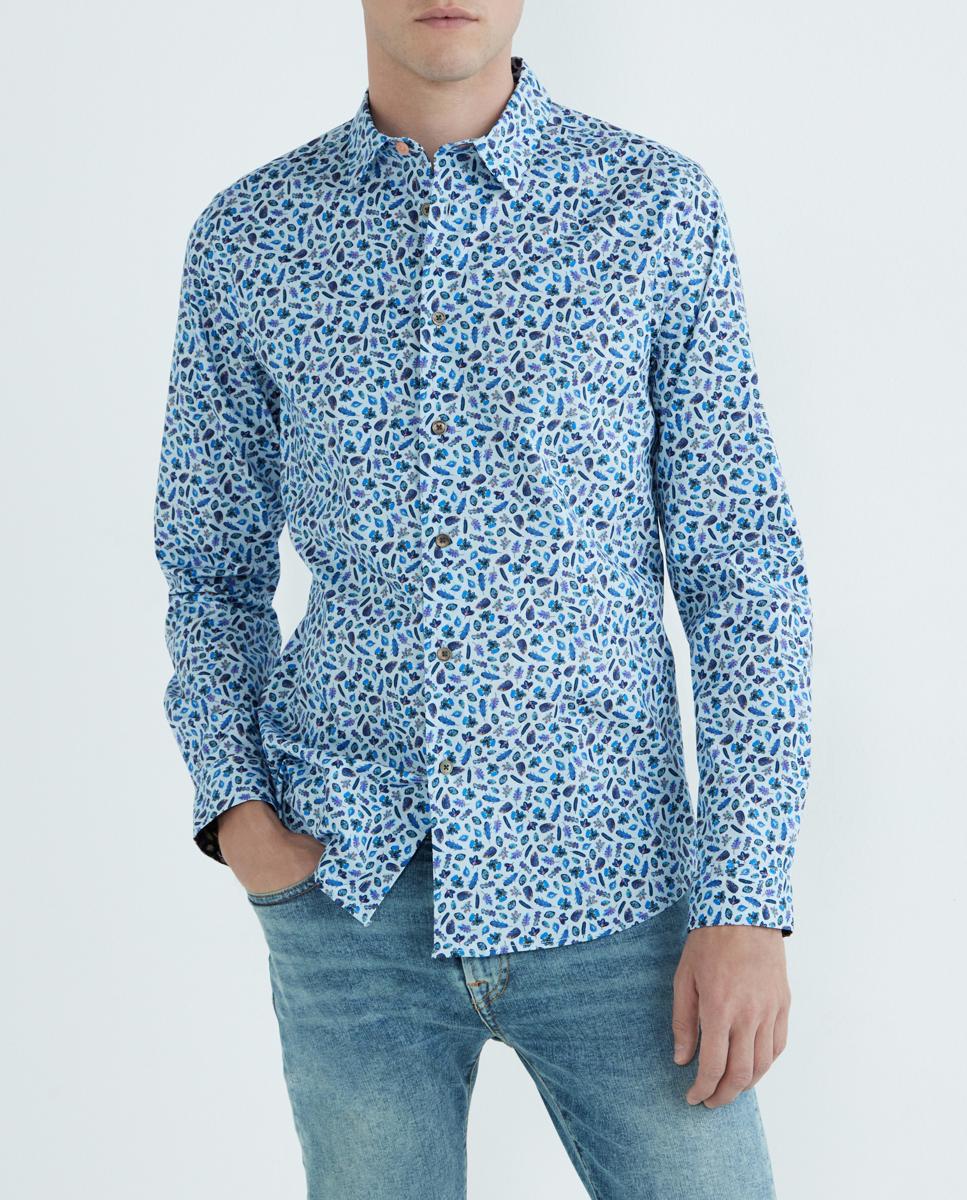 Imagen 0 de Camisa de hombre manga larga con estampado de hojas