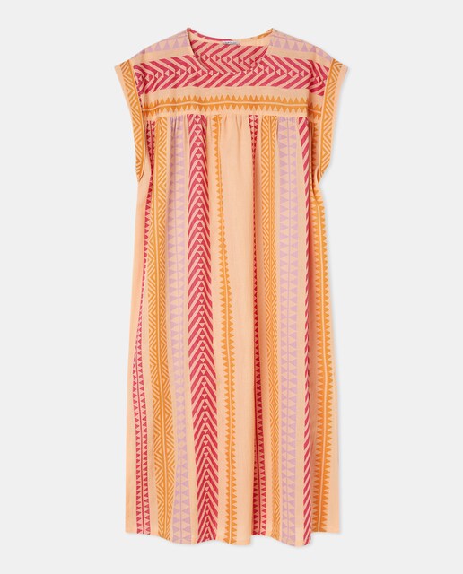 Imagen 0 de Caftán de algodón beige con bordado multicolor