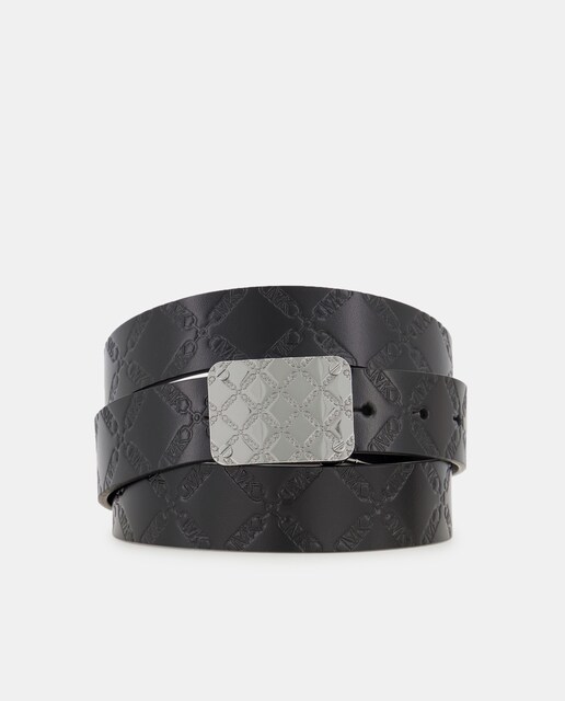 Imagen 0 de Cinturón de hombre de piel con placa y logotipos grabados