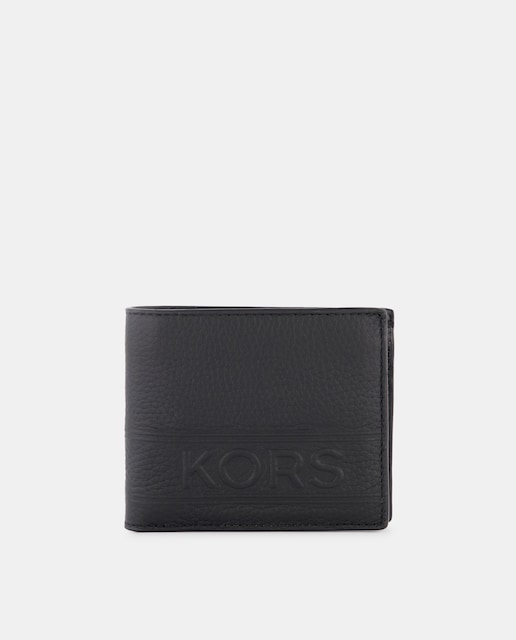 Imagen 0 de Cartera de hombre de piel negra con logotipo grabado