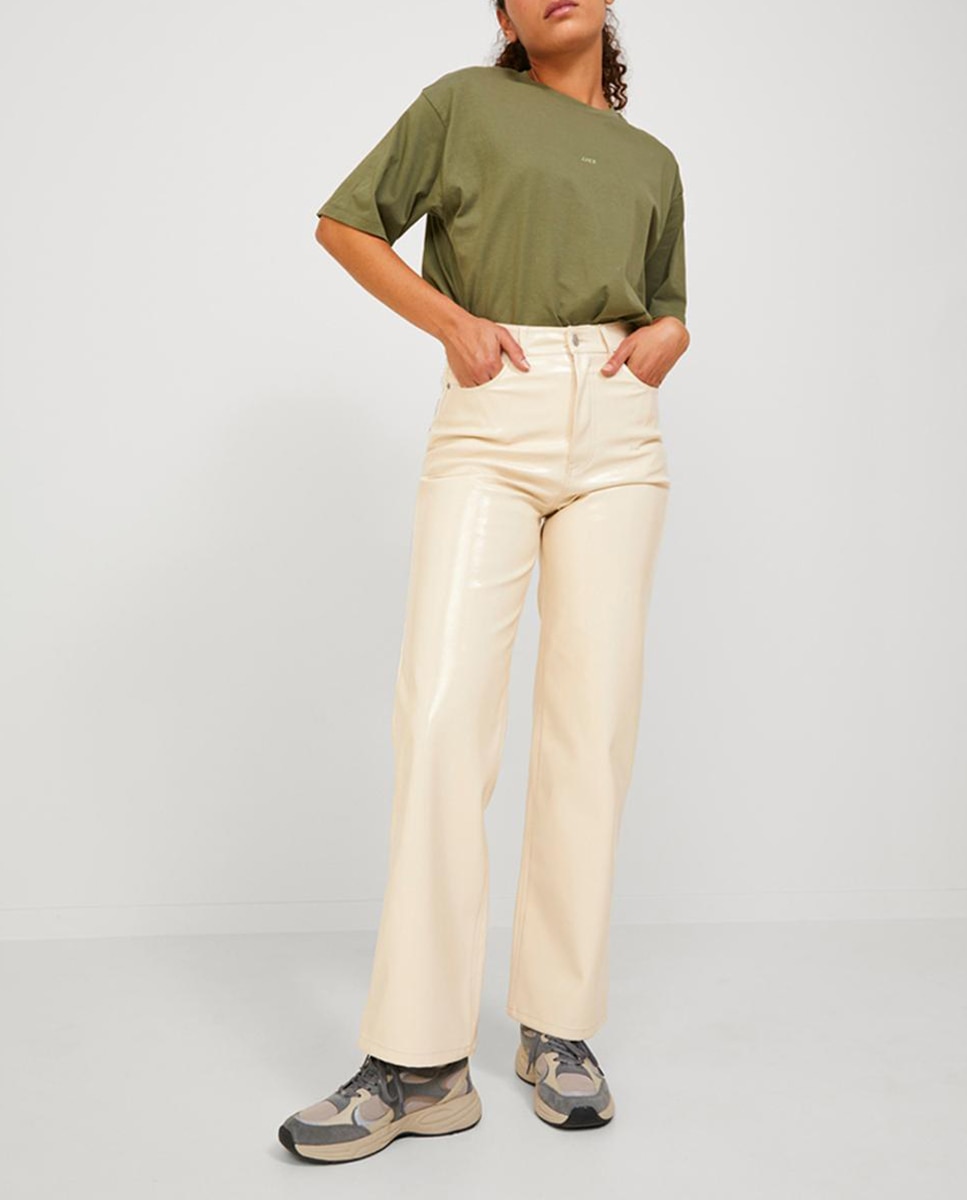 Imagen 0 de Pantalón straight de efecto piel de mujer
