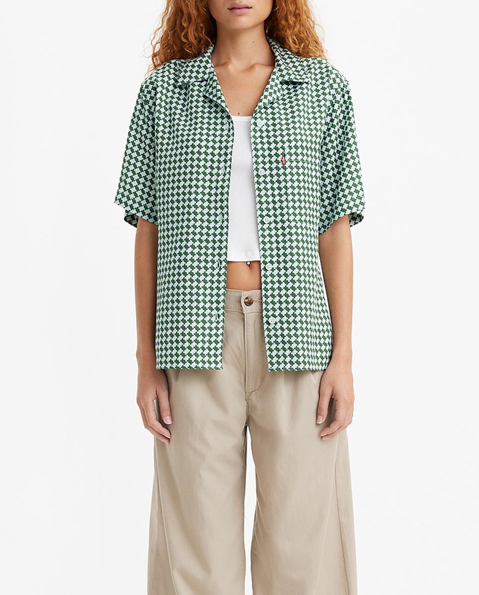 Imagen 0 de Camisa de mujer de manga corta con estampado geométrico