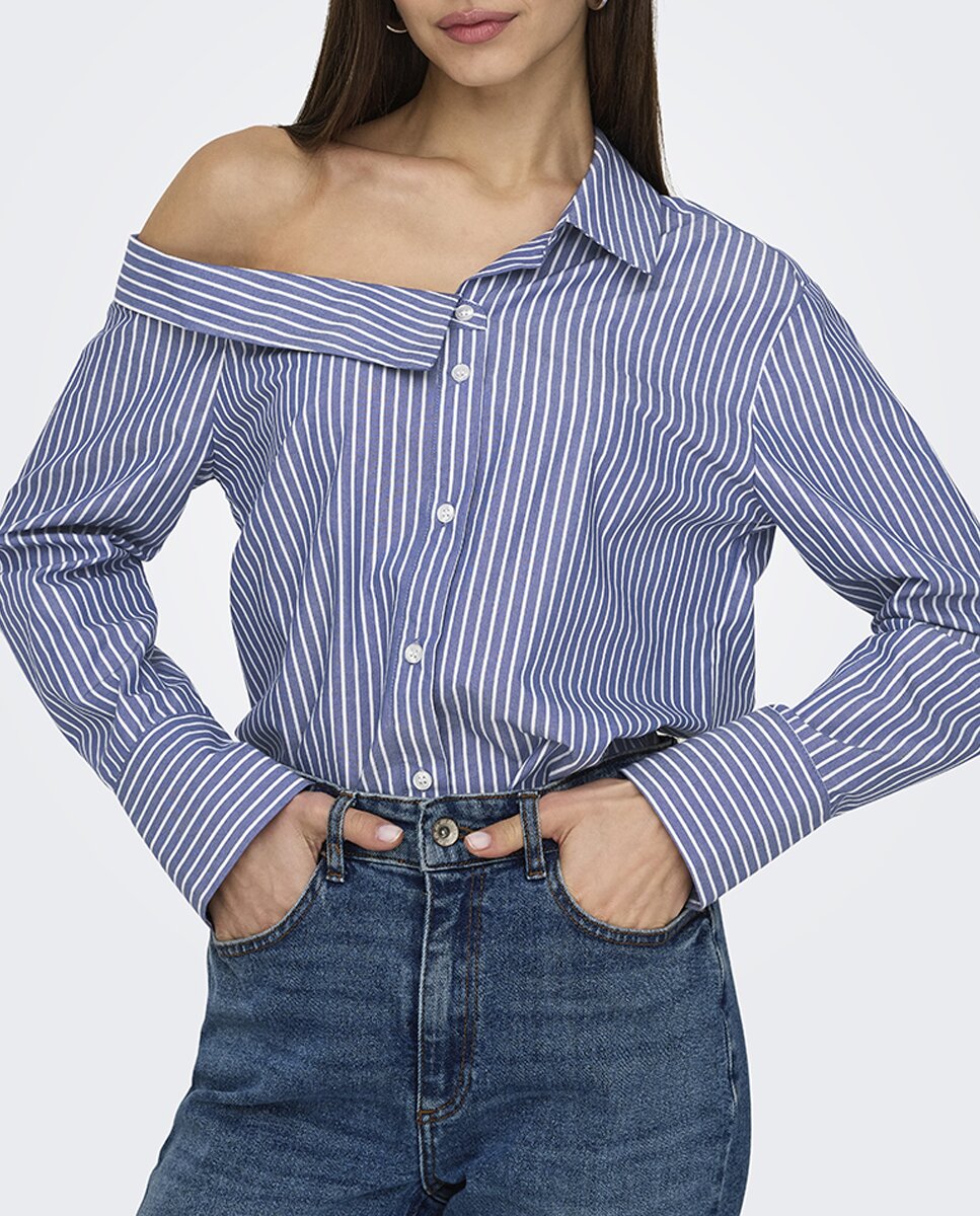 Imagen 0 de Camisa rayas de mujer larga con hombro descubierto
