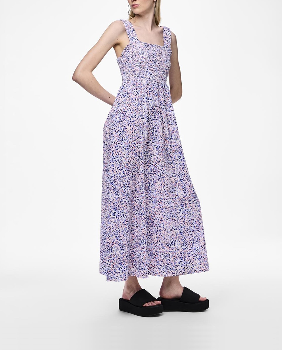 Imagen 0 de Vestido largo con cuerpo en nido de abeja