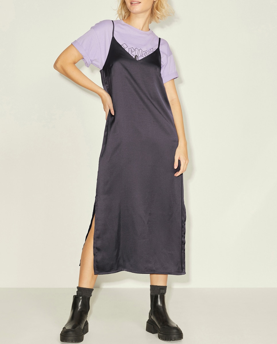 Imagen 0 de Vestido satinado largo de tirantes