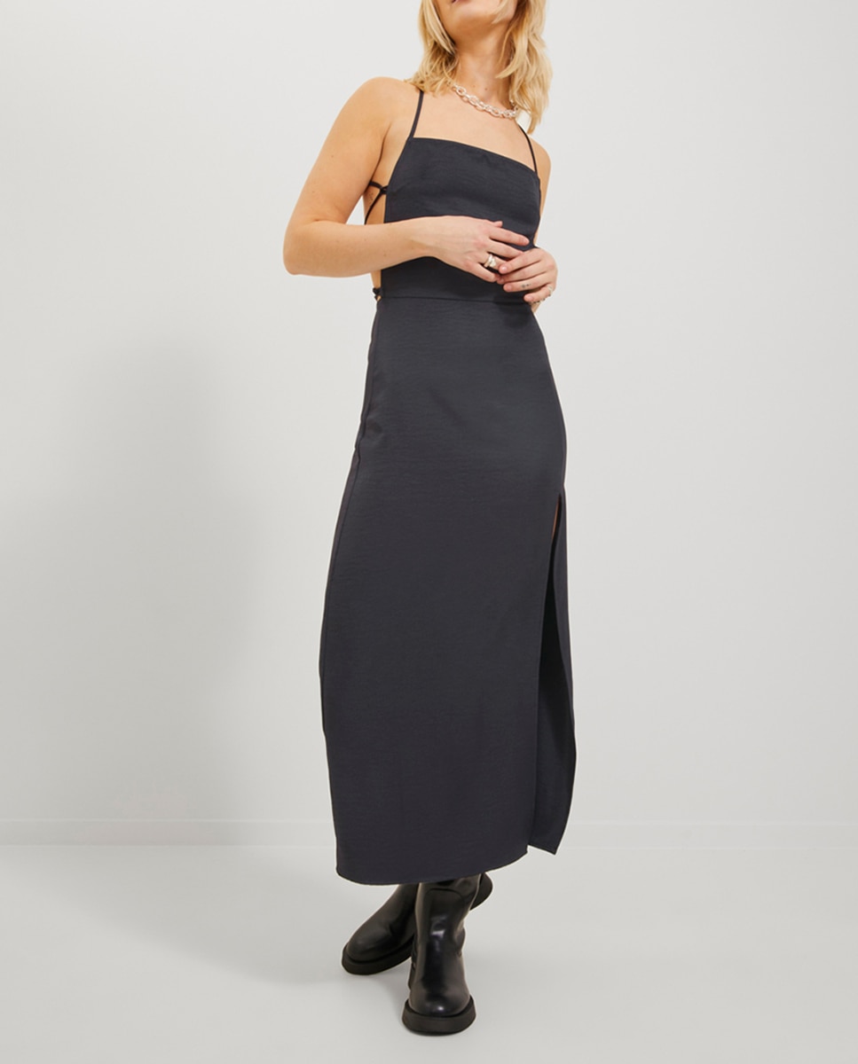 Imagen 0 de Vestido midi satinado tirantes finos cruzados en espalda