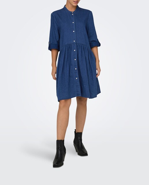 Imagen 0 de Vestido corto vaquero con cuello mao y botones