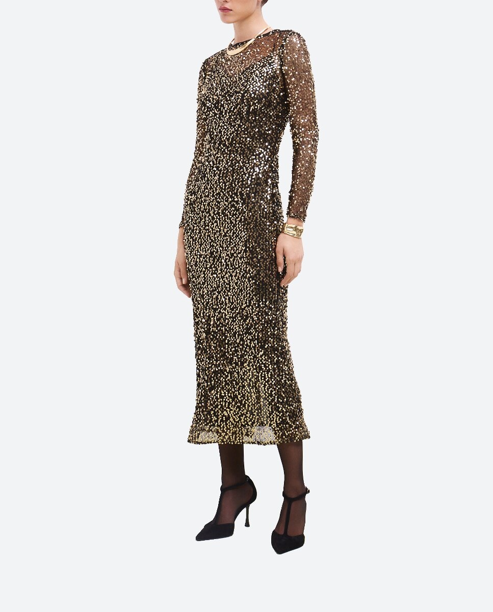 Imagen 0 de Vestido manga larga largo lentejuelas