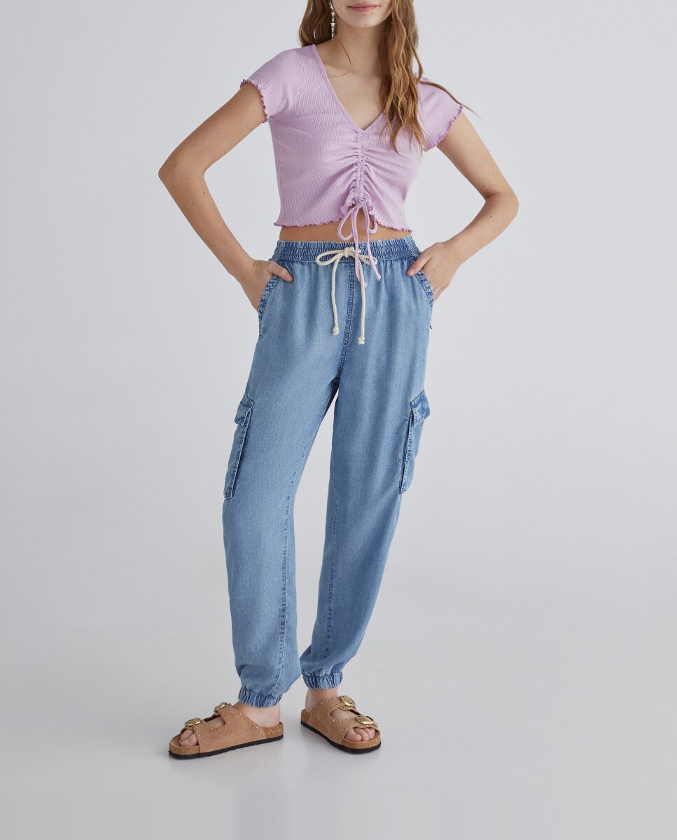 Imagen 0 de Pantalón vaquero jogger cargo mujer