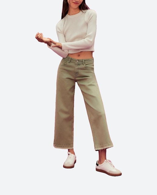 Imagen 0 de Pantalón vaquero wide leg de mujer crop