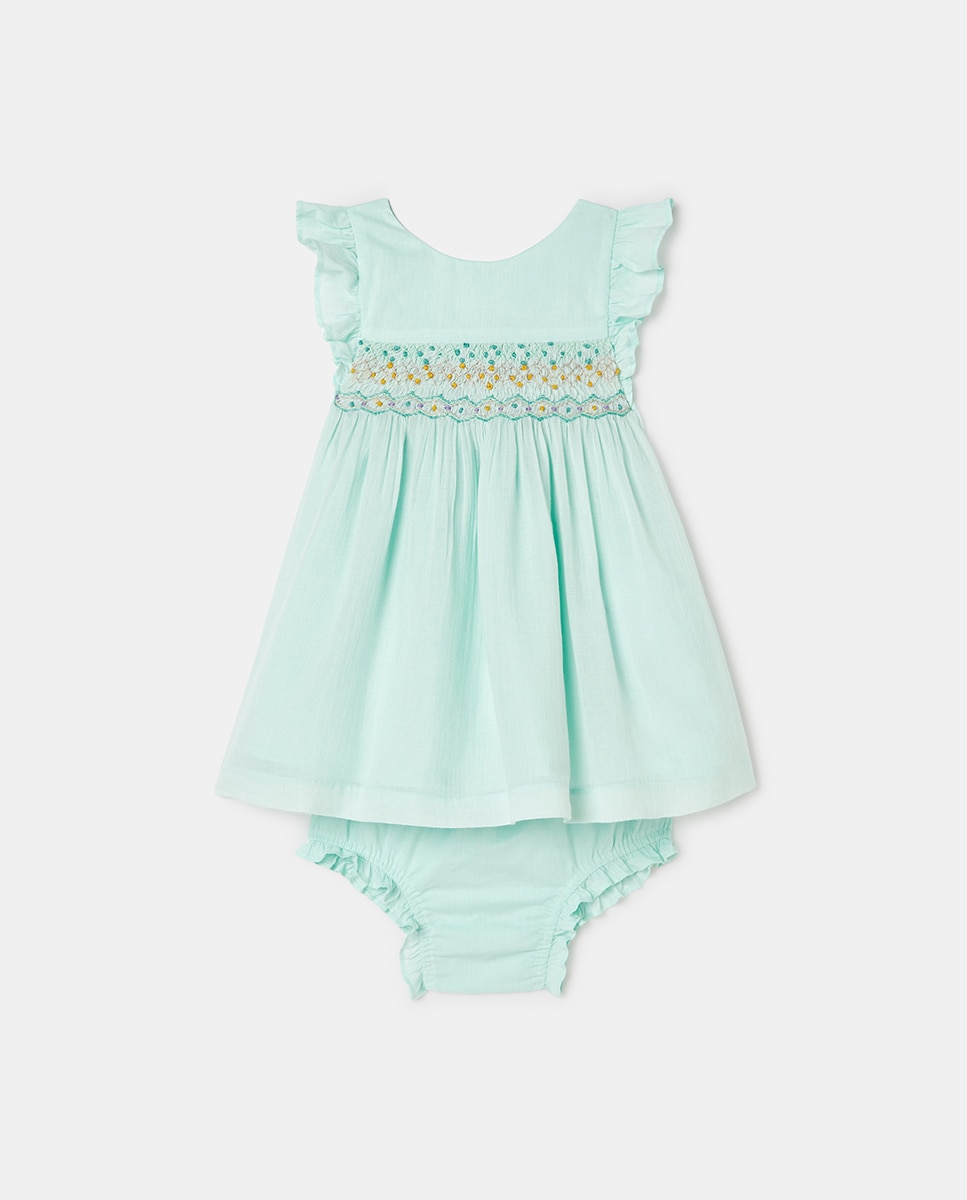 Imagen 0 de Vestido liso sin mangas bordado a mano en pecho
