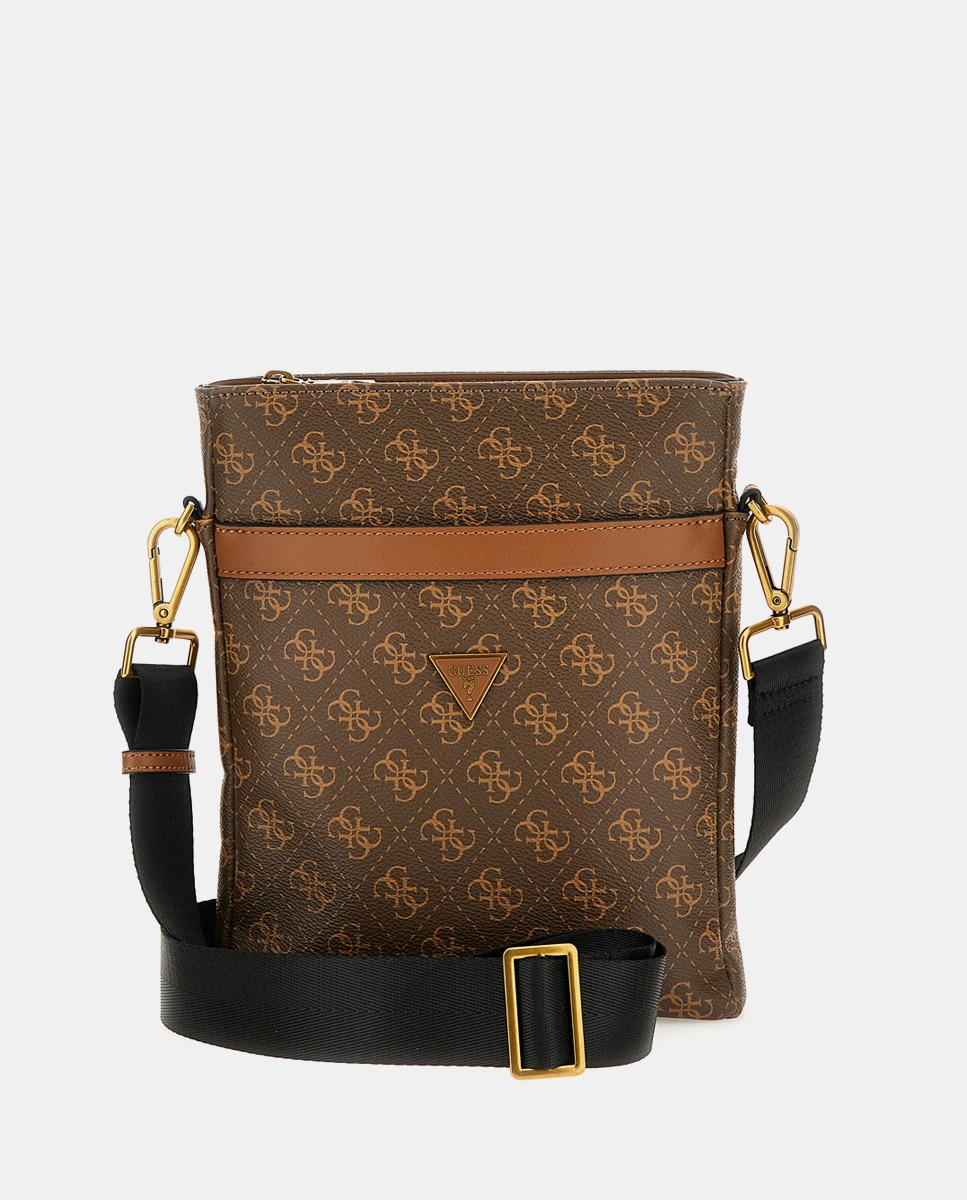 Imagen 0 de Bandolera plana marrón con estampado y cremallera